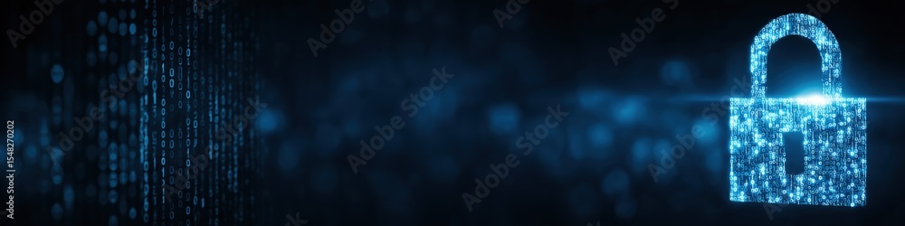 Poster a blue screen with a lock on it. the lock is surrounded by a blue background. the lock is glowing an