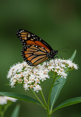 Monarch Butterfly on White Flowers: Vibrant Nature Close-Up