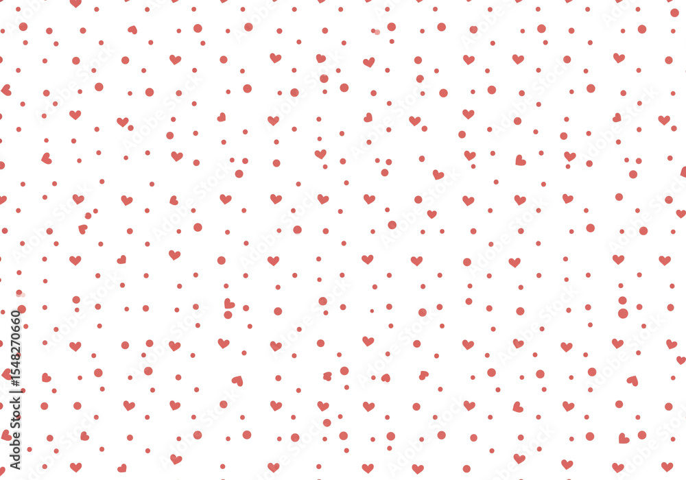 Poster a white background with a pattern of small red hearts and dots scattered across the entire surface a