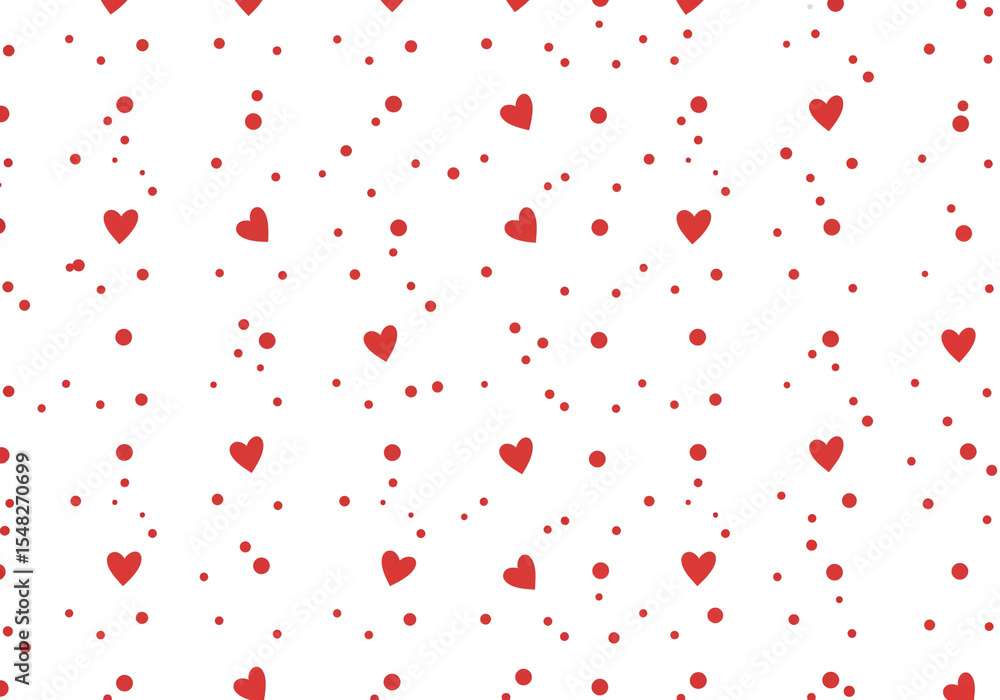 Poster A white background with a pattern of red hearts and dots scattered throughout the entire image space