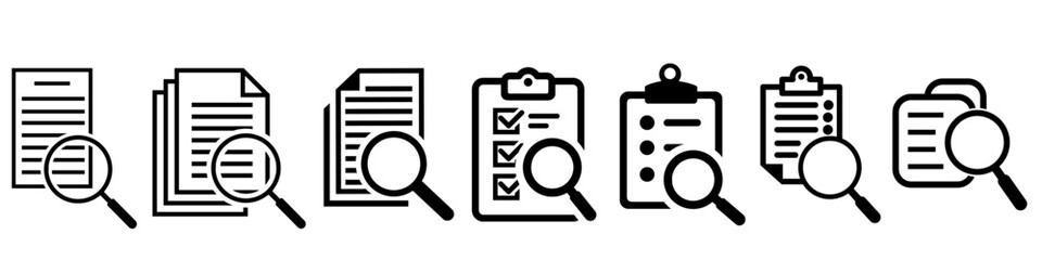 Search for document icon vector set. Search illustration sign collection. Document symbol or web icons.