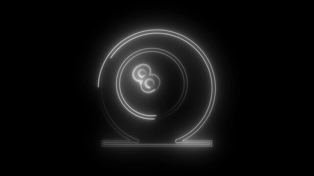 Glowing neon line Billiard pool snooker ball with number 8 icon isolated on black background. 4K Video motion graphic animation