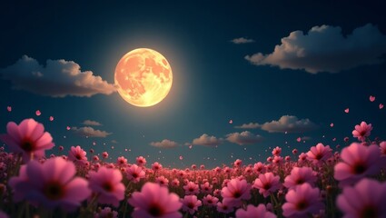 Strawberry full moon, red moon over the sky