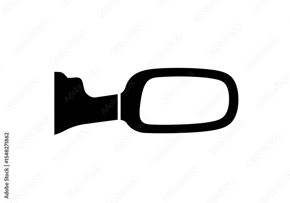 Poster a black and white illustration of a car side mirror with a rectangular mirror shape design element