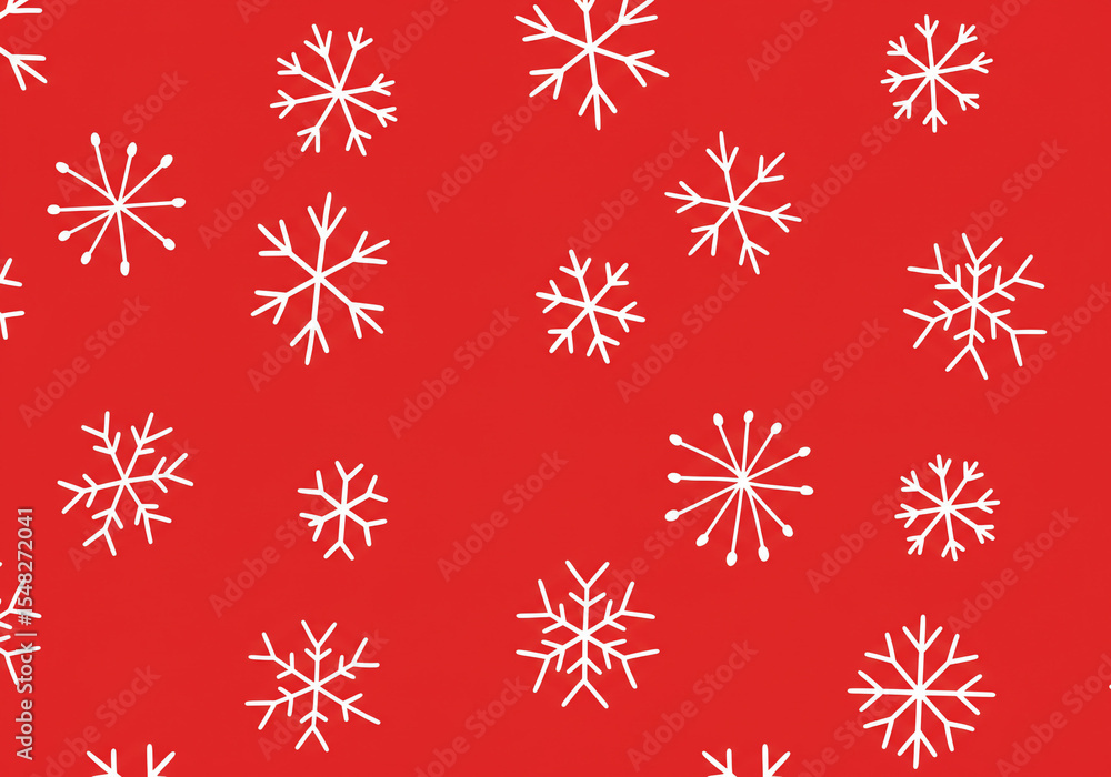 Poster a festive red background featuring a repeating pattern of white snowflakes scattered across the surf