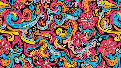 Colorful floral swirl pattern design with bright bold colors