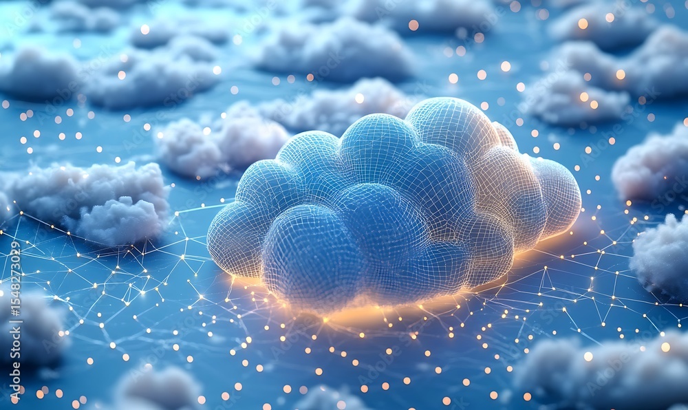 Poster 3d illustration, concept. embossed mesh representing internet connections in cloud computing. emboss