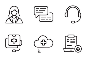 Healthcare support and telemedicine icons