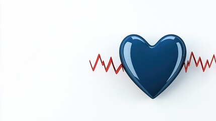Blue heart with red lifeline pulse on white background
