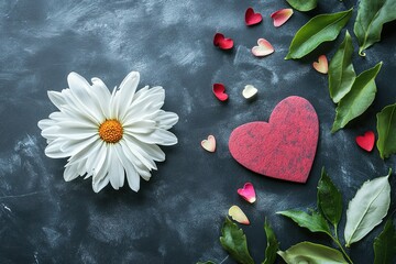 Fresh spring summer assorted flower with leaves and petals isolated surrounding on chalkboard