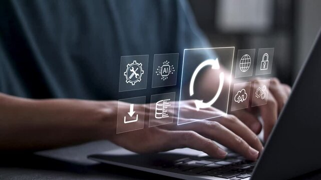 Software update or operating system upgrade concept. Installing update process, Improved functionality in the new version and improved security. 