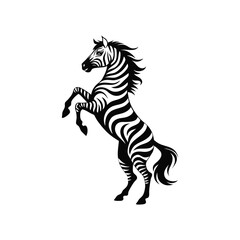 Rearing Zebra Silhouette Vector Art in Black and White