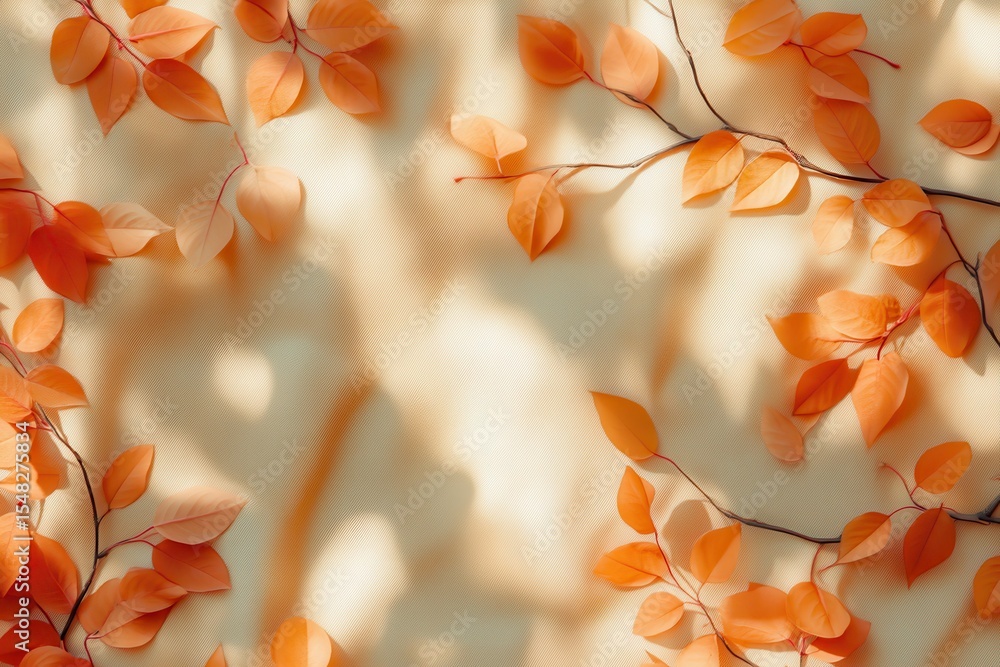 Poster warm autumn leaves scattered on a beige backdrop creating a serene and cozy atmosphere in a studio s