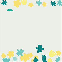 Fashionable frame of flowers. Spring background design, colorful bright flowers, decorative beautiful garden. Place for text. Design for postcard, invitation, web. Vector illustration