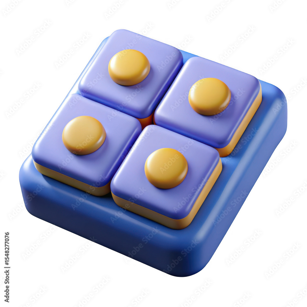 Poster 3d abstract purple and yellow button grid isolated on transparent background
