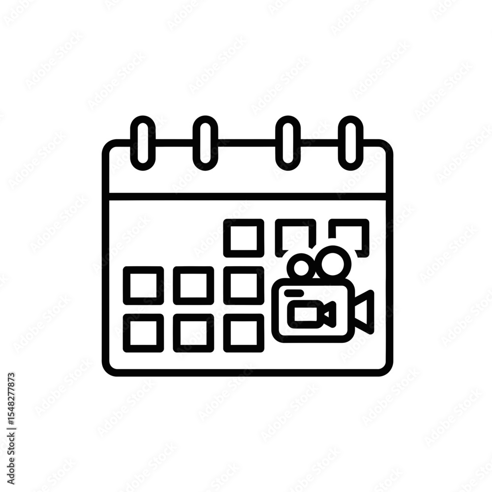 Poster calendar icon with video symbol for remote work scheduling