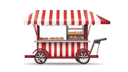 Red striped food cart with awning