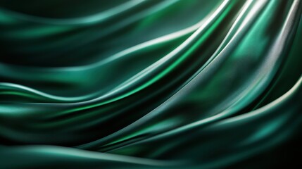 Luxurious green silk fabric flows gently under soft lighting, showcasing its smooth texture and vibrant color, evoking feelings of elegance and sophistication in fashion or decor.