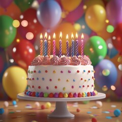 Festive background, cake and balloons. Ai generative.