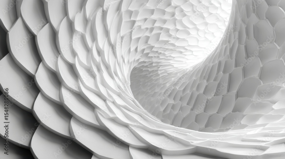 Poster a captivating spiral composed of meticulously arranged white shapes creates a mesmerizing depth effe