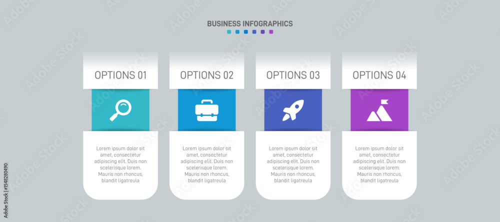 Poster horizontal progress bar featuring 4 arrow-shaped elements, symbolizing the four stages of business s