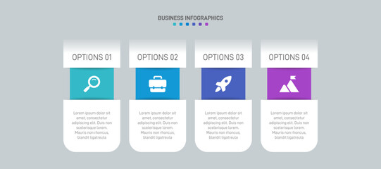 Naklejka na ściany i meble Horizontal progress bar featuring 4 arrow-shaped elements, symbolizing the four stages of business strategy and progression. Clean timeline infographic design template. Vector for presentation
