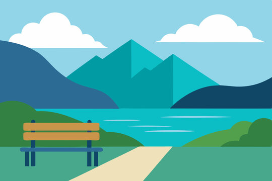 mountain landscape with a bench