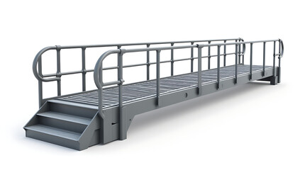 Foldable inspection bridge platform with metal grating and side rails  