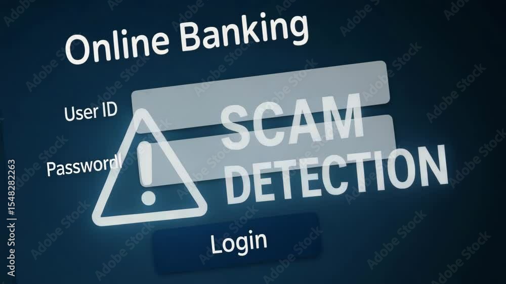 Poster a digital representation of online banking security featuring a scam detection alert