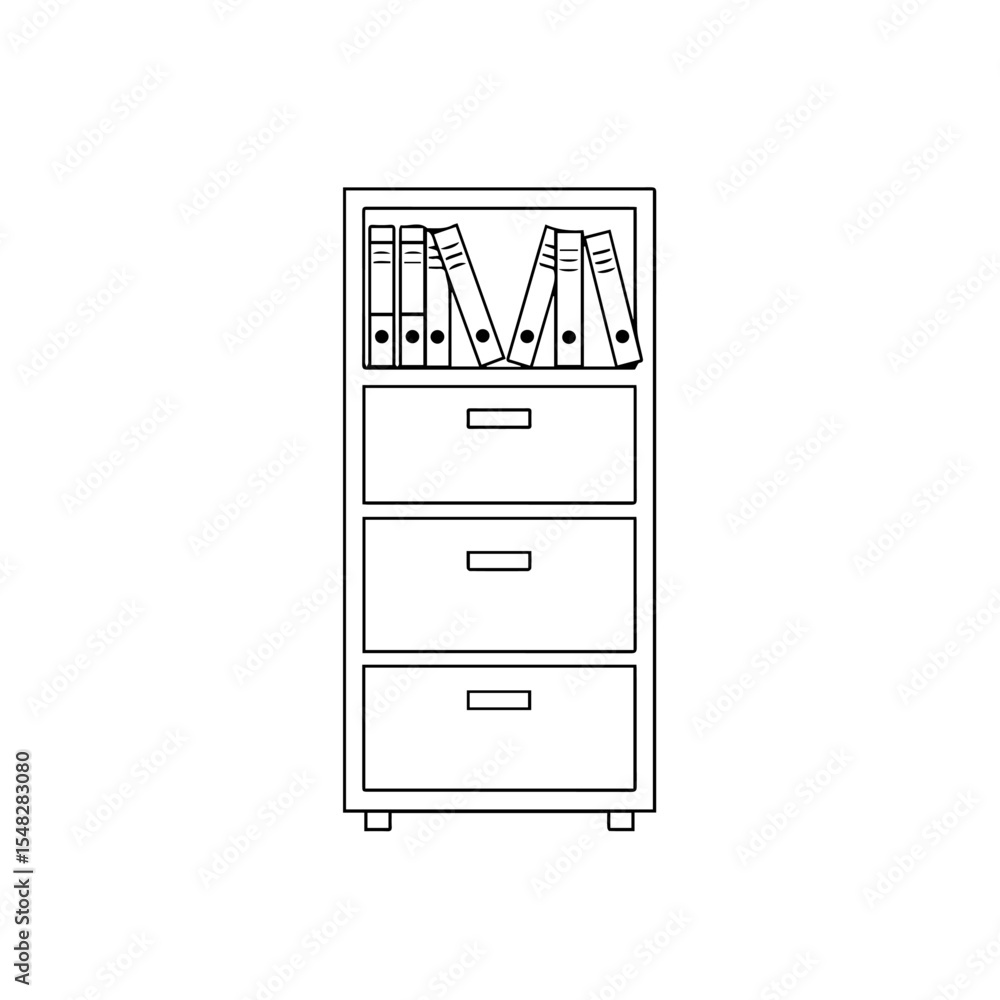 Poster office cabinet with drawers and files. simple office cabinet design with three drawers and top shelf