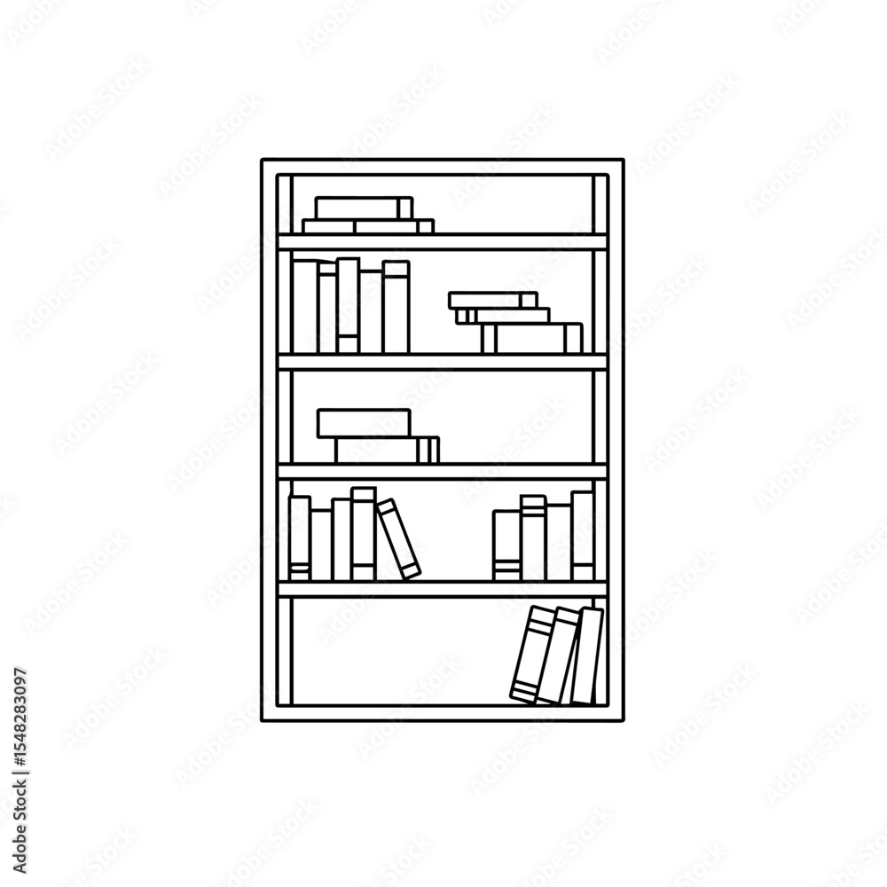 Aufkleber simple bookshelf illustration image. bookshelf drawing shows simple lines and shelves with books.