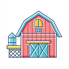 A Charming Icon of a Traditional Red Barn with Silo Illustration