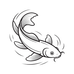 Black and White Line Art Koi Fish Swimming carp aquatic