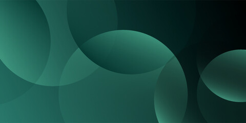 Dark green background with overlapping circular shapes. The background is smooth and gradient, featuring green and black tones. Minimal abstract circles vector gradient background