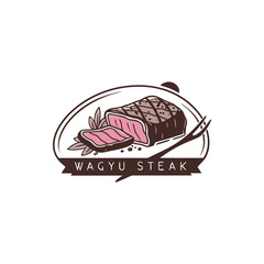 Grilled Wagyu Steak Sliced on Plate with Herbs, Fork, and Peppercorns
