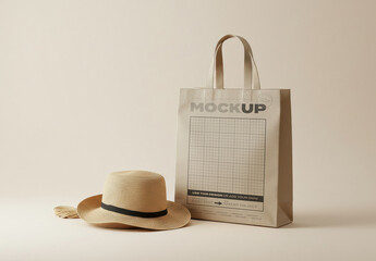 Tote Bag with Hat Mockup