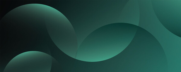 Dark green background with overlapping circular shapes. The background is smooth and gradient, featuring green and black tones. Minimal abstract circles vector gradient background