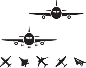 Vector illustration of an isolated airplane icon in flight on a white background