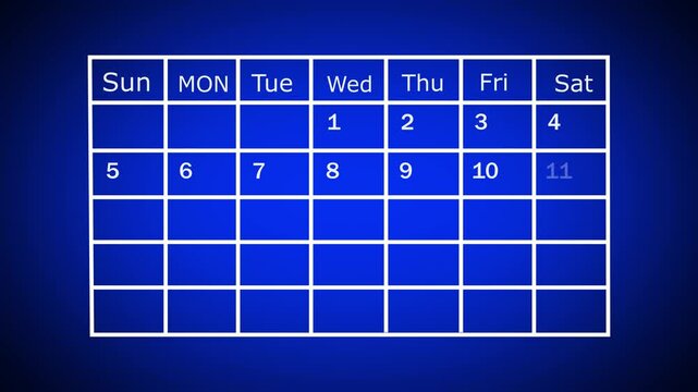 4k video animation. The calendar 25th day of the month is red circled ,Calendar interface with highlighted dates and event icons, looped animation.