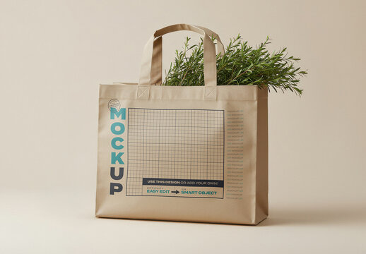 Tote Shopping Bag with Herbs Mockup