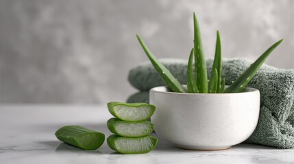 Sliced aloe vera presented in a white ceramic bowl with minimalist styling