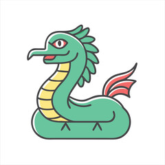 Fototapeta premium Stylized green sea dragon with red fin and yellow belly design