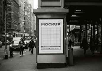 Vertical Poster Mockup Old Vintage Downtown Black and White