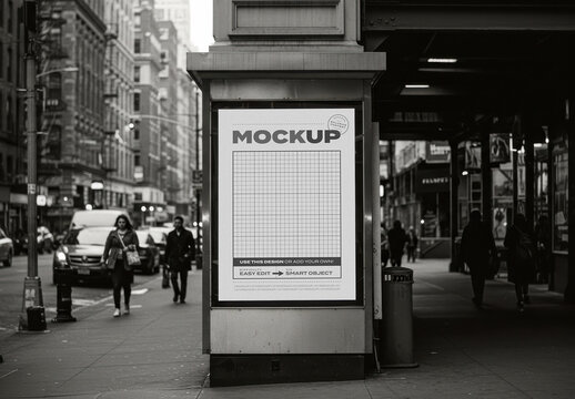 Vertical Poster Mockup Old Vintage Downtown Black and White