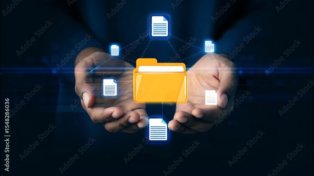 Aufkleber conceptual image representing a digital data management system, network, or cloud computing service,