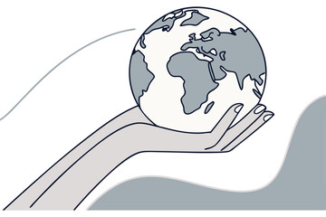 Gentle hands hold a delicate Earth globe showcasing global unity environmental care and world peace concepts.