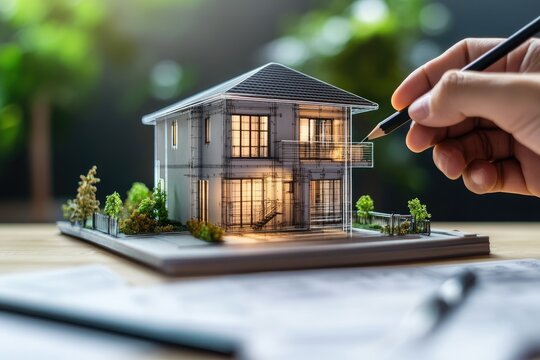 Architect designs a house model