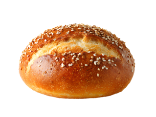 German kaiser roll with sesame seeds on a golden crust, png transparent background
