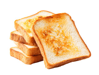 Toasted bread slices stacked on a clean white background