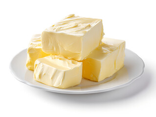 Butter cubes beautifully arranged on a plate with clean white background